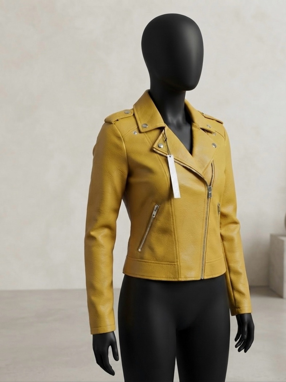 Love Tree Mustard Yellow Moto Leather Jacket